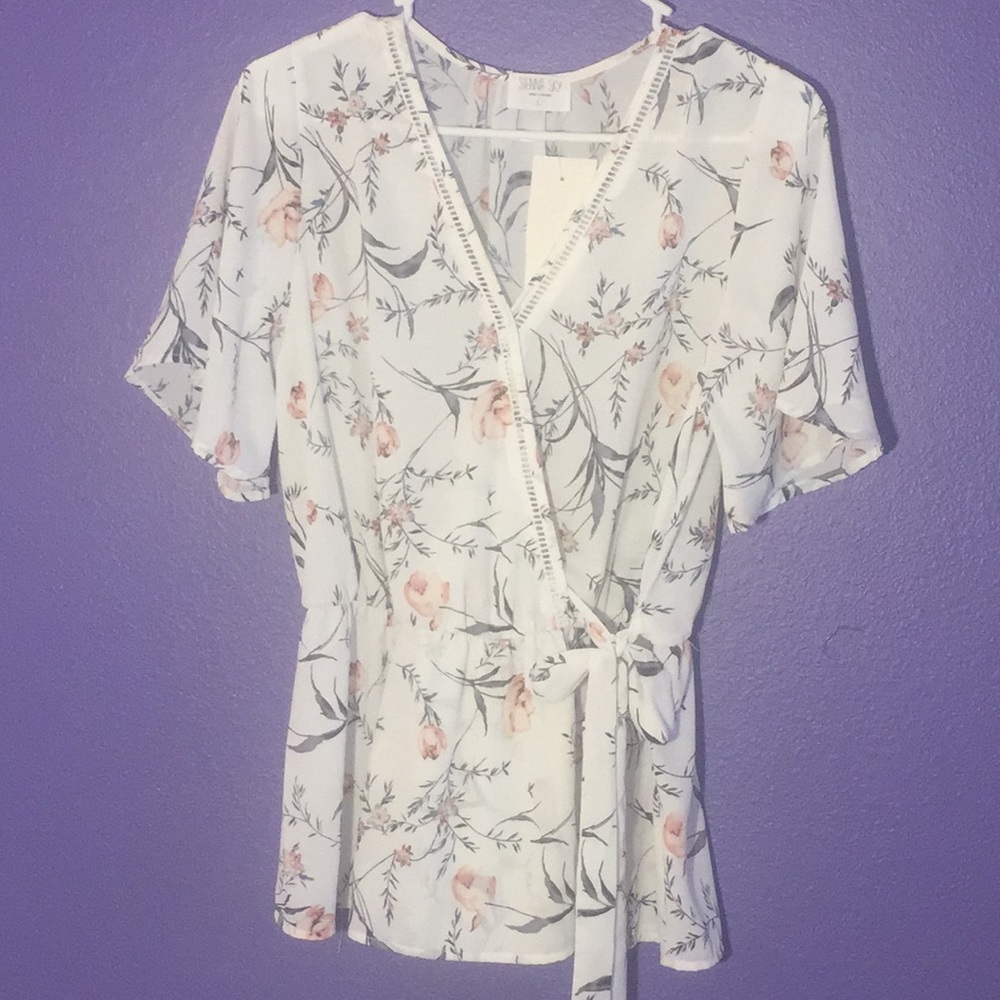 White blouse with pink flowers